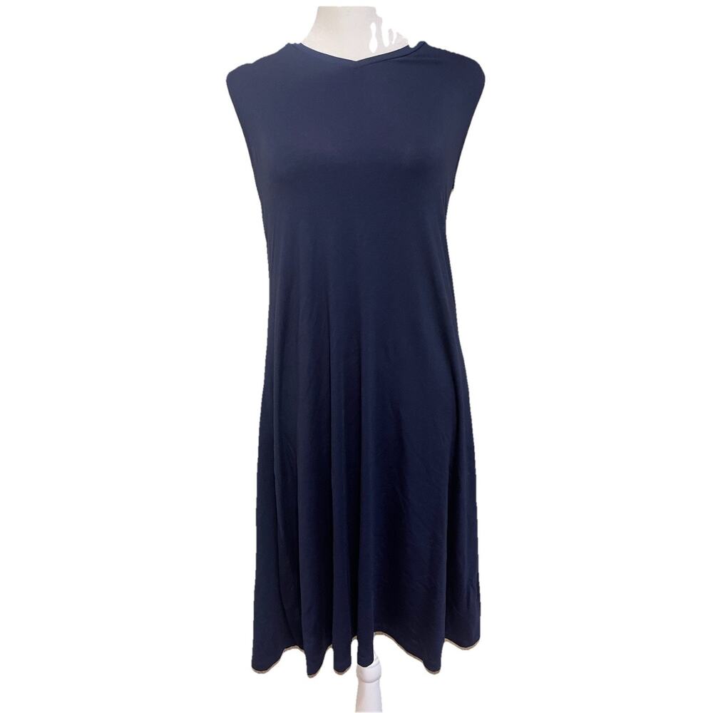 Eileen Fisher V-Neck Stretch Jersey Dress in Navy XXS NWOT $198